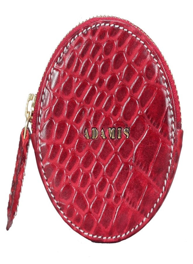 Adamis Full Grain Leather Currency and Coin Purse Change Pouch for Men & Woman with Zip Clousre in Red and Size 9 CM X 9 CM - Image 1